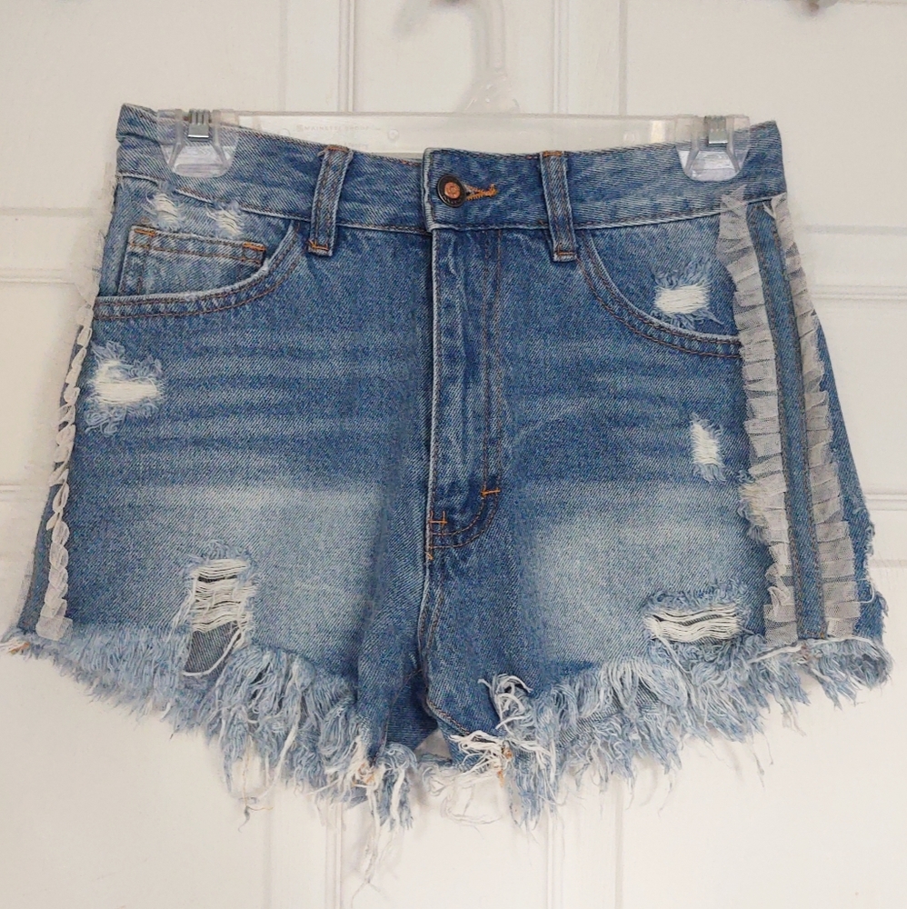 High Waisted Distressed Denim Shorts